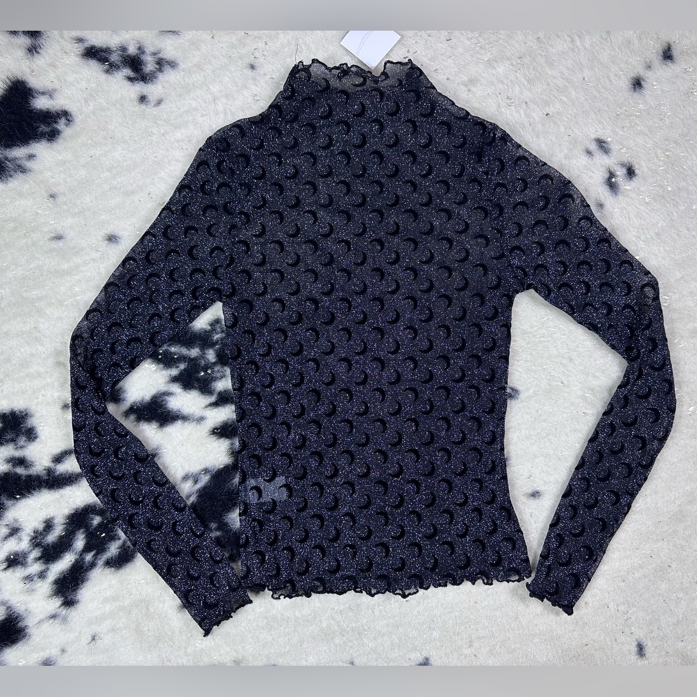 CEFIAN fashion Women’s Black Translucent Mesh Long Sleeve Halloween Moon Shirt